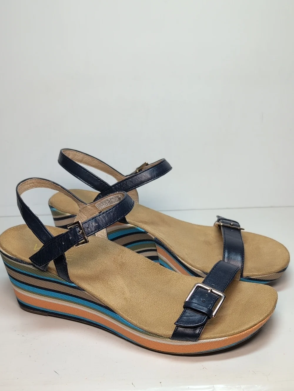 Vionic Enisa navy blue strappy wedge sandals women's size 9 EU 40